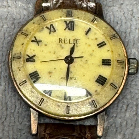 Women’s Relic Stone Dial Watch with Copper Finish and Brown Croc-Embossed Strap - Picture 1 of 3